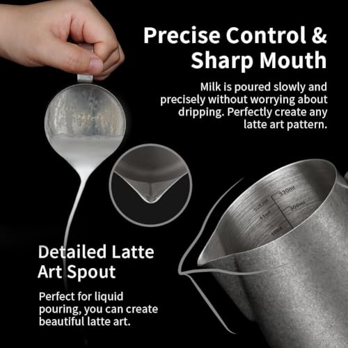 Image of watchget 12oz Milk Frothing Pitcher Stainless Steel Espresso Steaming Jug | Internal Scale, Milk Coffee Cappuccino Latte Art Barista Steam Pitchers,Barista Coffee Bar Accessories, 350ml, Matte Vintage
