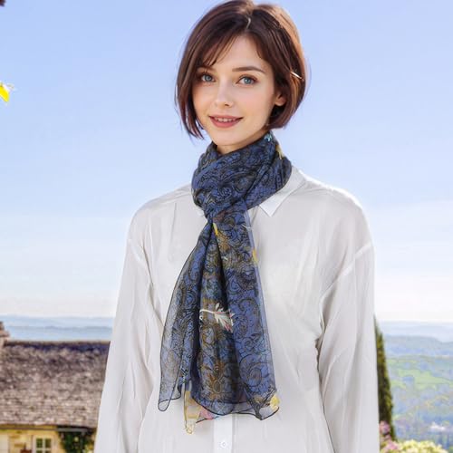 BLURBE Chiffon Scarf Women - Ladies Scarves Lightweight Floral Print Chiffon Scarfs Shawls and Wraps for Womens Spring Autumn