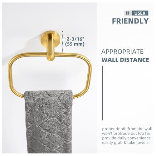 Image of Angle Simple Towel Ring Brushed Dark Gold, Swivel Towel Holder, 7.87 Inches | SUS304 Stainless Steel, for Bathroom, Screw Wall Mount