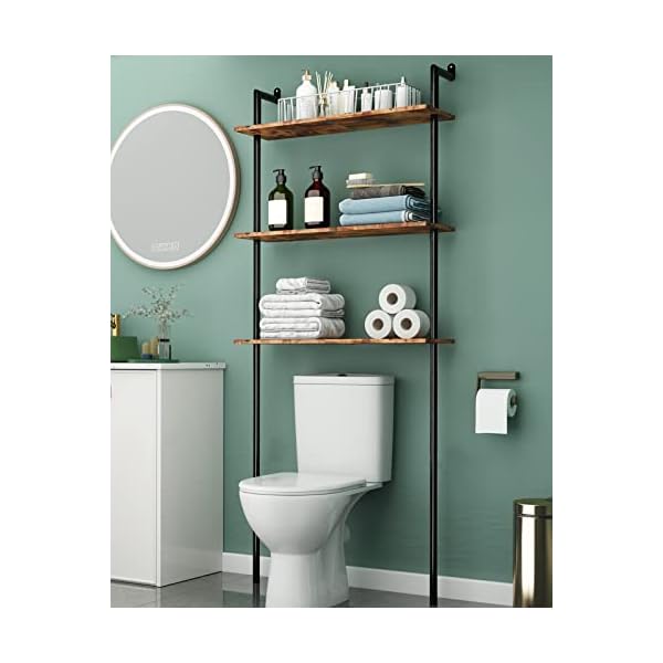 AmazerBath Over The Toilet Storage Shelf, 3-Tier Bathroom Over The Toilet Organizer Rack, Ladder Shelf for Bathroom, Space Saver, Metal Frame, Rustic Brown