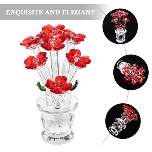 Figurine en cristal rouge de rose, ornement chic de salon