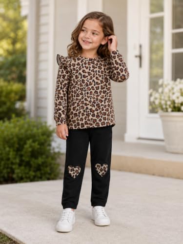 Image of RETSUGO Toddler Girls 2 Piece Outfits Long Sleeve Sweatshirt Leggings Pants Fall Winter Casual Clothes Sets 3‑8 Years