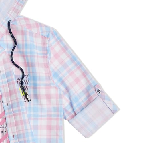 Image of CAVIO Boys Checks Print Hooded Shirt and T-Shirt