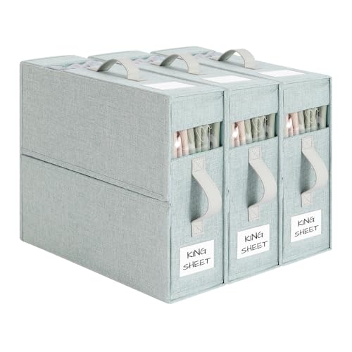 Dimoxii 3-Pack Boîte de Rangement pour Drap de Lit, Caisse de Rangement en Tissu Pliable pour Housse de Couette, Organisateur de Rangement pour Linge sous Lit et Placard (VERT)