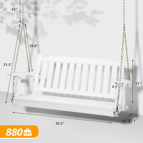 Image of VINGLI Upgraded 4 FT Wooden Porch Swing, 880 LBS Solid Fir Wood, White