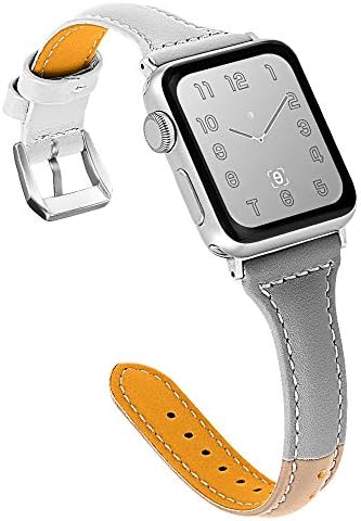 OULUCCI Compatible for Apple Watch Band 38mm 40mm, Genuine Leather Replacement iWatch Wristband Strap with Metal Buckle for iWatch Series SE 6 5 4 3 2 1, Slim Design for Women Men