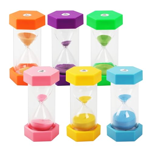 Uxreoib Set di clessidre colorate 1/3/5/10/15/30 minuti, set di orologi per uova, timer di sabbia, per bambini, lavarsi i denti, Kita, ufficio, decorazione per la casa