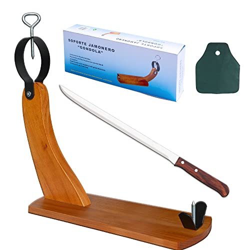 Foto von CUPERINOX | Schinkenmesser und Schinkenhalter Set | 3 TEILE | Schinkenmesser aus Edelstahl (250 mm Klinge) + Schinkenhalter Gondel + Universal Schinkenschutzhülle
