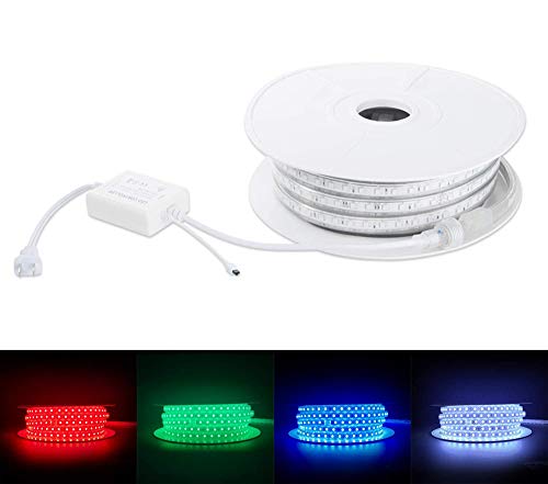 BRILLIHOOD Flexible LED RGB Rope Light Strip, Multi Color Changing SMD 5050 LEDs, 110-120V AC, Dimmable, Waterproof, Indoor/Outdoor Rope Lighting + Remote Controller, (10m/32.8ft)