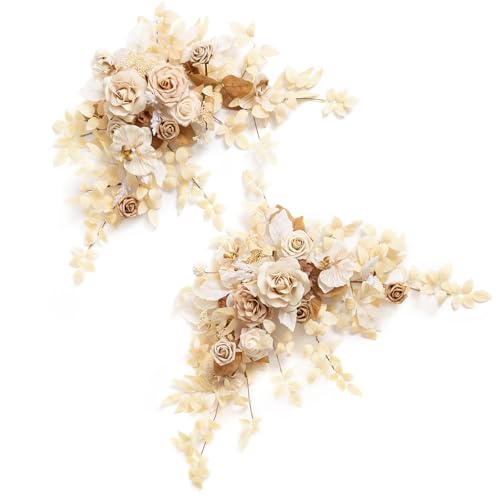 Ling's moment 2PCS White & Beige Artificial Flower Garland Floral