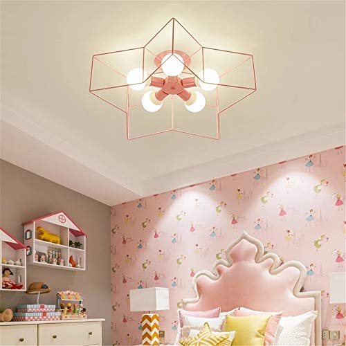 KWOKING Lighting 5 Lights Creative Flush Mount Ceiling Light Minimalist Industrial Star Shape Ceiling Light Fixture for Children Room, Hallway,Living Room Pink