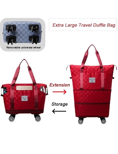 Rolling Duffle Bag with Wheels and Shoe Bag Expandable Foldable Travel Duffel Bag Carry on Luggage Bag Portable Weekender Bag(Black)3