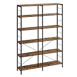VASAGLE Bibliothèque 6 Niveaux, Étagère de Rangement, Meuble, 30 x 120 x 172,5 cm, Style Industriel, pour Salon, Bureau, Balcon, Cuisine, Marron Rustique et Noir LLS114B01