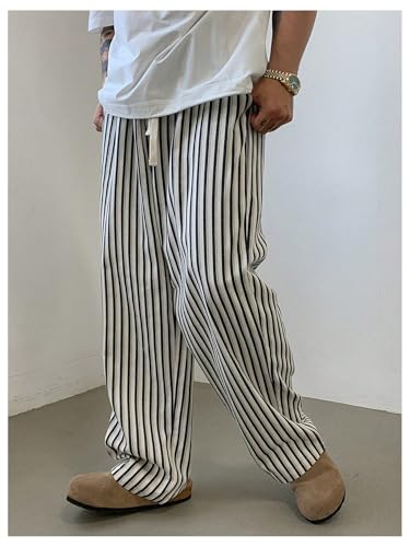 GORGLITTER Men's Striped Linen Pants Stripe Drawstring Beach Casual Trouser Vacation Pant2