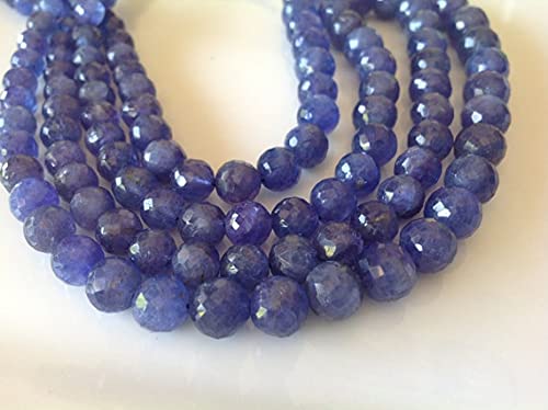Perles tanzanite facettées 7-10mm en rang de 35cm pour la fabrication de collier en pierre