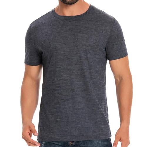 ACUSHLA 100% Merino Wool T-Shirt Mens - Short Sleeve Undershirt Lightweight Thermal Base Layer Crew Neck Tank Tops S-XXL