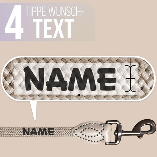 Personalisierte Hundeleine 1,2 m oder 1,7 m Länge (leicht dehnbar) extrem hochwertig verarbeitet | Tauleine für Hunde | Führleine mit Namen (Taupe, 120 cm)