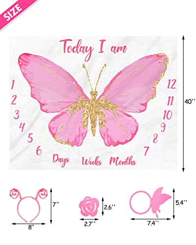 Butterfly Baby Monthly Milestone Blanket Girl Watercolor Baby Girl Monthly Growth Blanket, Soft Flannel Fleece Blanket For 1-12 Months Photo Props Newborn Baby Gift Idea For Baby Shower Nursery Decor #TOP1