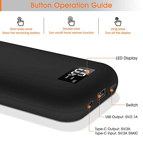 COMLIFE Portable Hand Warmer, 20000mAh Electric Camping Long-Lasting Pocket Warmer & Reusable Larger Capacity Type-C Power Bank, Single/Dual-Sided Quick Heating, LED Display, Up to 14 Hours of Heat