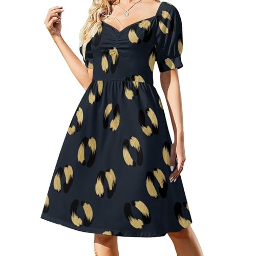 Huryilo Navy Blue Gold Spotted Women’s Sundress 2XL