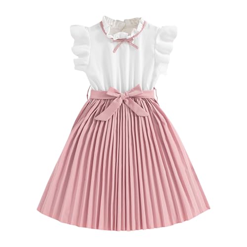 Little Girl Dresses Color Block Flutter Sleeve Pleated Princess Dress with Twirl Skirt for Special Occasions