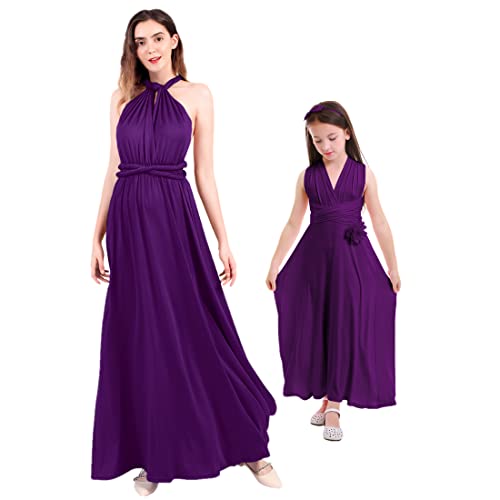 Mommy and Me Matching Maxi Dresses Family Outfits Mommy and Daughter Matching Dresses Women Infinity Dresses for Bridesmaids Wedding Guest Dresses Convertible Multi Way Twist Wrap Dress Dark Purple M