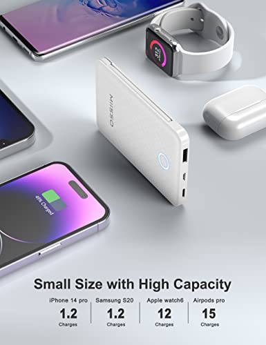 6000Mah Ultra Slim Built In Cables Power Bank, Card Size Built In Usb C Cords Battery Pack Portable Charger For Phones, 3 Output External Battery Pack Compatible With Iphone, Samsung, Google, White #TOP3
