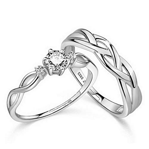 Exquisito par de Anillos de Color Plateado for Mujeres y Hombres, Pareja Ajustable, Compromiso, Regalo de Boda, Accesorios de joyería (Color : 30)