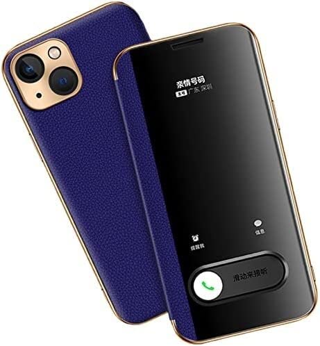 Étui en cuir PU de prestige pour iPhone 13 bleu avec protection caméra intégrée