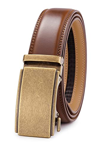 Image of Lingli Men's Belt,Ratchet Dress Belt with Automatic Buckle Brown /Black-Trim to Fit-35mm wide