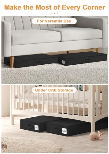 Image of punemi 4.5 in Tall Low Profile Under Bed Storage Containers, 2 Pack, Black