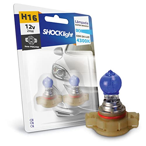 Lâmpada Super Branca Automotiva Halógena Tonalidade 4300K H16 12V 24W PSX24W Shocklight SL-120016SBB