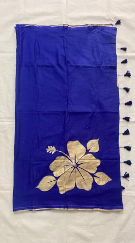 Image of Women's Mul Cotton Saree with Tassels | Soft Mulmul Saree | Woven Stripes & Zari Line | 5.5 Metres - Without Blouse