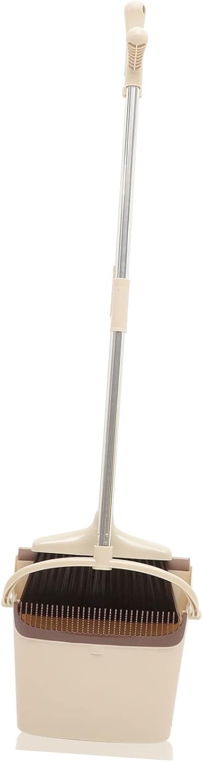 PRETYZOOM Stainless Steel Broom Dustpan Kit Long Handle Heavy Duty Floor Cleaning Tool for Home and Commercial Use for Hardwood Tile and Marble Floors