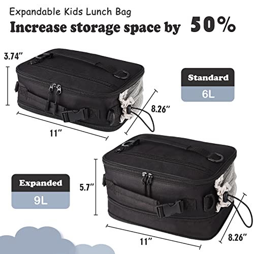 Cactour Insulated Lunch Bag,Expandable Lunch Box,Double Zipper & Lunch Bag Kids With Strap,Lightweight Reusable Lunch Tote Bag For Adults Boys Girls,Meal Containers For Work,School,Picnic (Black) #TOP1
