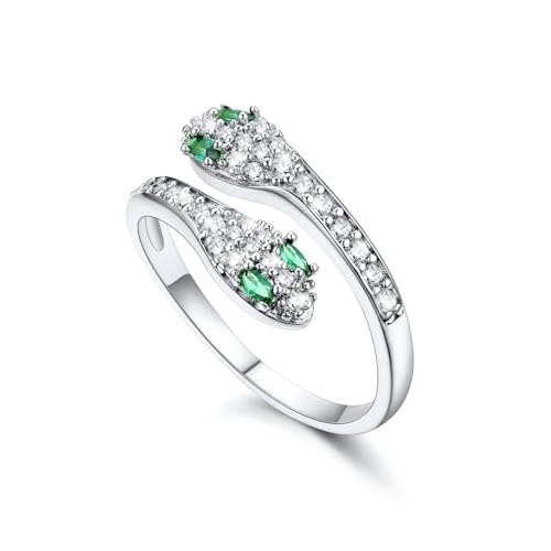 U7 Statement Rings for Women,Adjustable Leaf/Octopus/Snake Rings,Dainty Cocktail Party Jewelry 4.Silver (CZ Snake-Short)