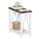 ChooChoo Farmhouse End Table, Rustic Vintage Narrow End Side Table with Storage Shelf for Small Spaces, Nightstand Sofa Table for Living Room, Bedroom White