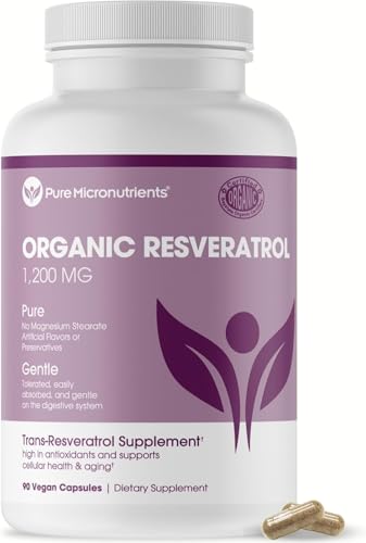 Organic Resveratrol Supplement – Pure Trans-Resveratrol Capsules with Green Tea & Black Pepper – Highly Purified & Bioavailable - 90 Vegan Caps