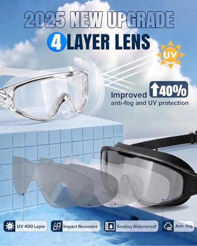 Image of Swim Goggles 2 Pack, Wide View Anti Fog&UV Swimming Goggles for Audlt, No Leak Pool Beach Essentials for Men Women