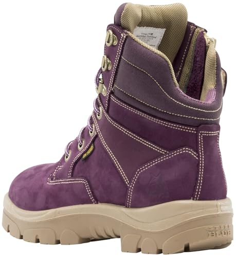 Image of STEEL BLUE 100% COMFORT Women's Southern Cross Zip 6-Inch Steel Toe Work Boot with PR Midsole, Side Zip, TPU Outsole, Trisole Cushioning, ASTM F2413 - Purple, Size 8 W | Industrial side zip lace up boot featuring a PR Midsole for underfoot protection and a TPU outsole
