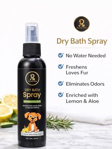 Image of Petffection Lemongrass Fresh Dry Bath Spray for Dogs & Cats | Waterless No-Rinse Pet Shampoo | Smooth & Silky Coat | Itch Relief | 200ml