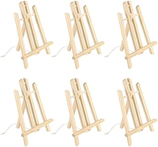HAKZEON 6 Pack 30 CM Wooden Tabletop Easel, Mini Easel with Movable Bar, Adjustable Wood Easel Stand for Paintings, Drawings, Framed Photos, Signs