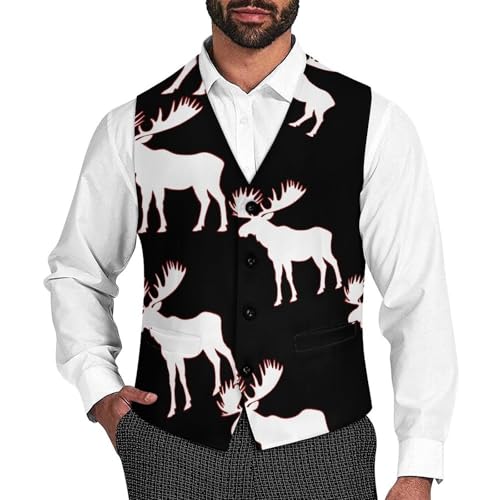 White Moose Silhouette Men's Formal Suit Vest for Business Formal Or Casual Dress Waistcoat Wedding