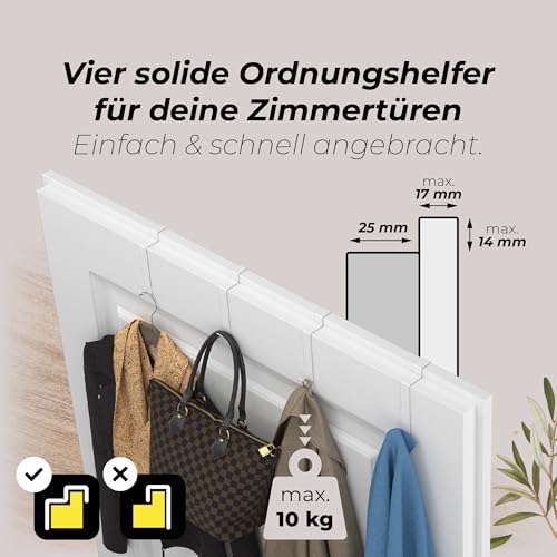 MDCASA Türhaken Rückseite - 4er Set, weiß I Türhaken zum Einhängen inkl. Filzpad I hochwertige & stabile Haken zum Einhängen für alle gängigen Türen