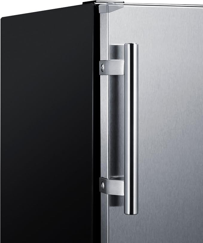 Summit FF708BLSS 24” Wide Under Counter Refrigerator 5.1 cu.ft. Made in Europe with Automatic Defrost Operation, Reversible Stainless-Steel Door, and Deluxe black interior (Right Hand Door) on Fridge.com