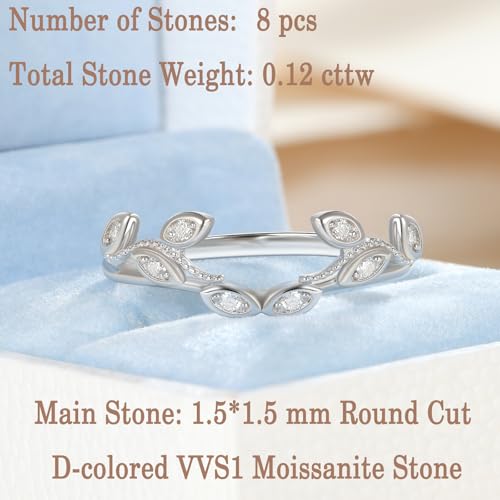 Newshe Jewellery Leaf Moissanite Wedding Bands for Women 925 Sterling Silver Curved Eternity Band Rings Bridal Engagement Round Size 5-104