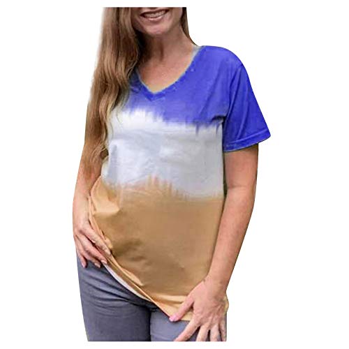 Spessore: standard QWUVEDS Vasi Donne Maniche Colorato V Camicetta Colore Grasso Breve Stampato Moda Collo Camicetta Donne Vintage Vestiti Delle Signore, Lilla, XXXL