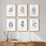 Framed Minimalist Blue Botanical Wall Art for Living Room, 6 Piece 11x14 In