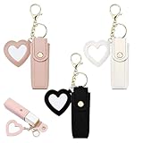 リップケース 3個セット リップポーチ 口紅 キーホルダー ミニ口紅バッグ リップケース 持ち運び PUレザー ケース ミラー付き かわいい お洒落 持ち便利 (ホワイト+ブラック+ピンク)