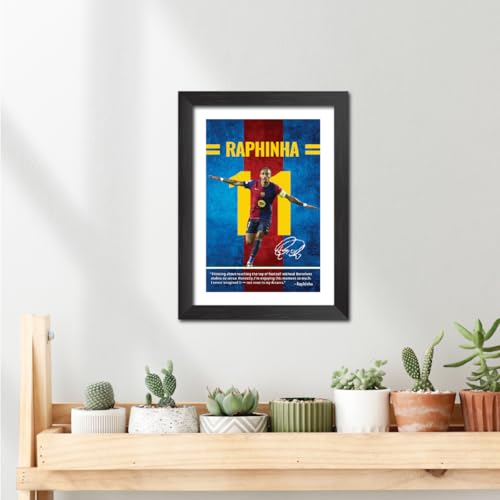 Image of TenorArts Raphinha Quotes Poster Frame Barcelona Laminated Photo Framed Painting with Matt Finish Black Textues (12 inches x 9inches)